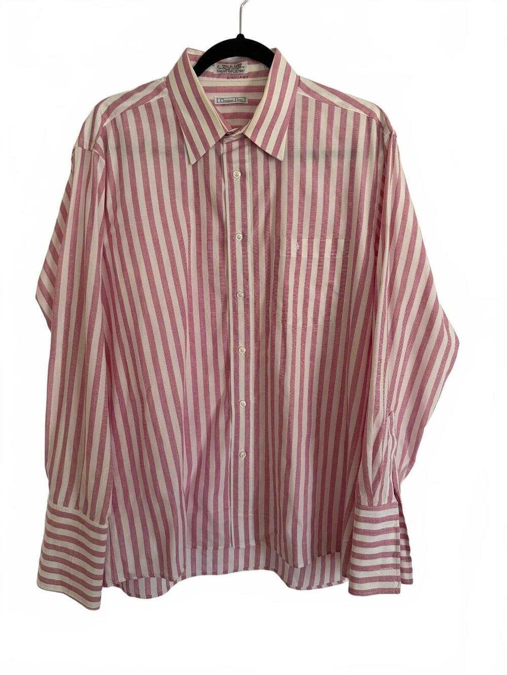 Vintage Christian Dior Shirt Men's Pink and White Stripe 17 34